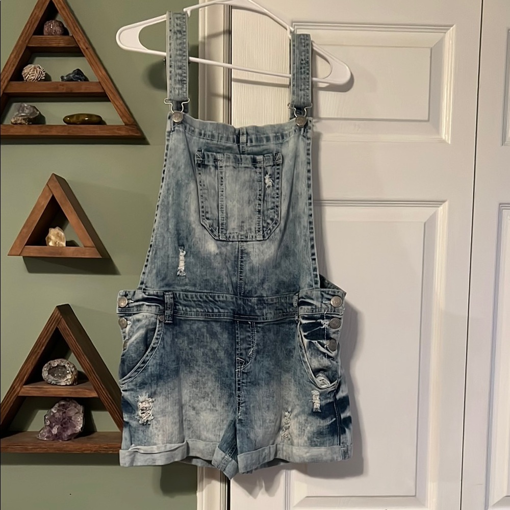 Denim Distressed Overalls
